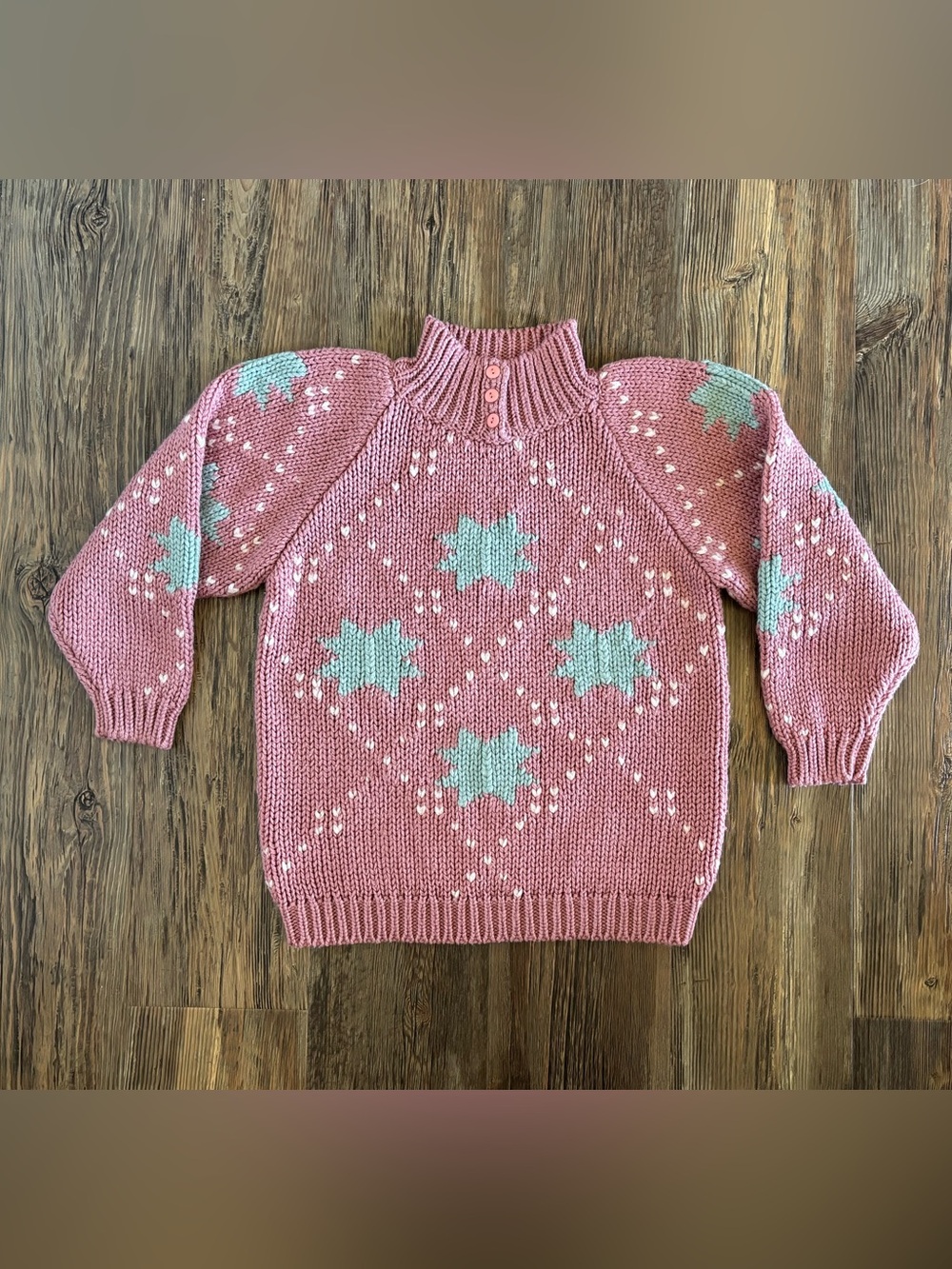 Vtg Conspiracy Mock Neck Knit Sweater NO SIZE TAG (19” P2P) Hearts Stars Cottage